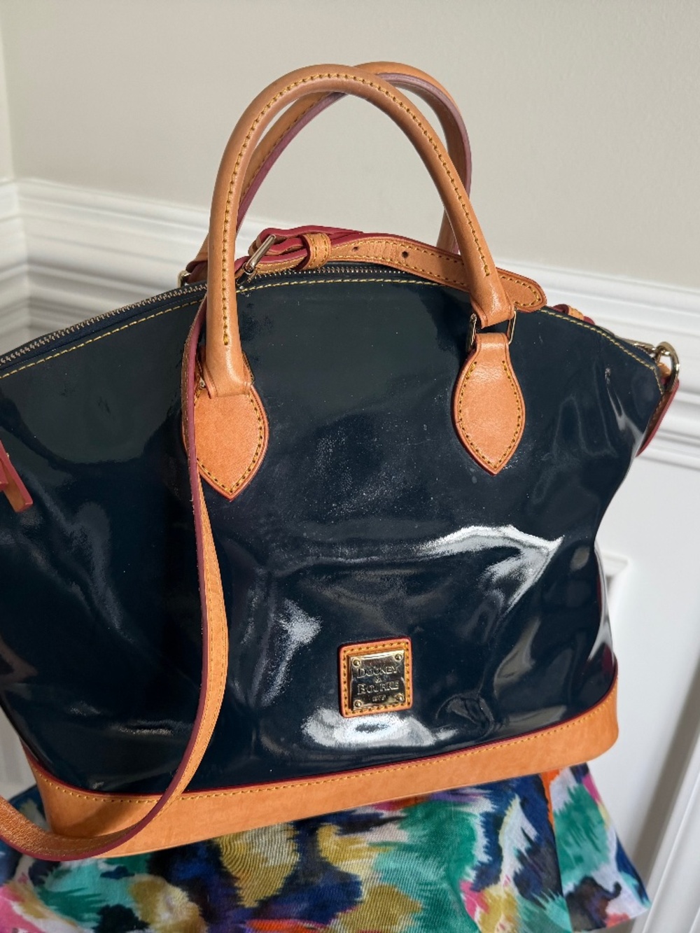 Rooney & Burke Patent Leather satchel with Vachetta trim